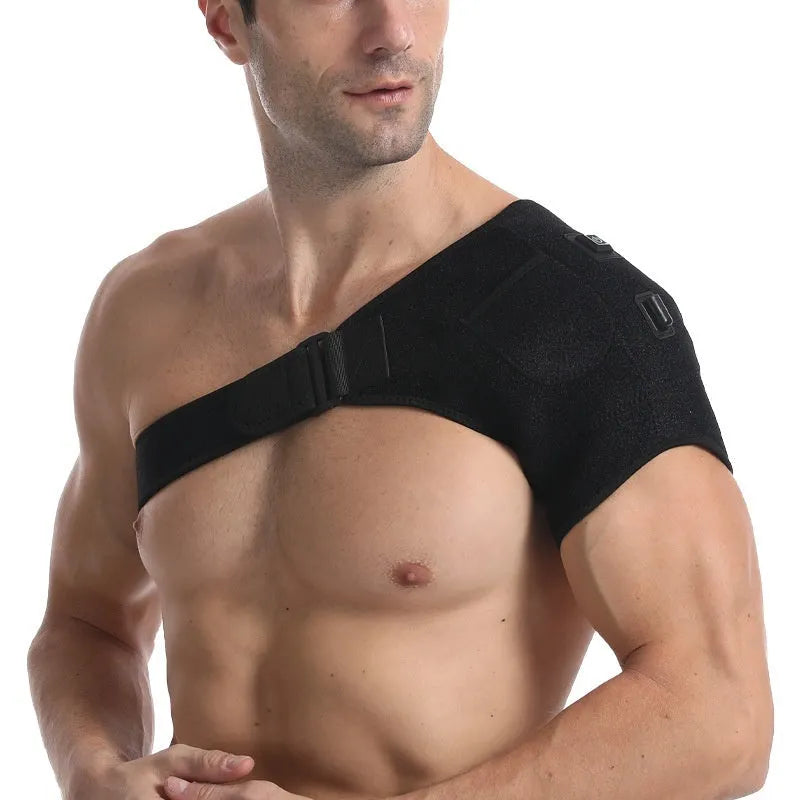 USB electric heating shoulder pad showing free size fit and plug connection
