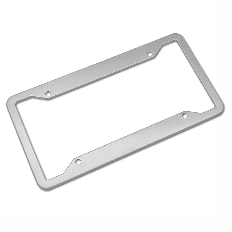Aluminium alloy car licence plate frame in black, grey, silver and stainless steel finishes.