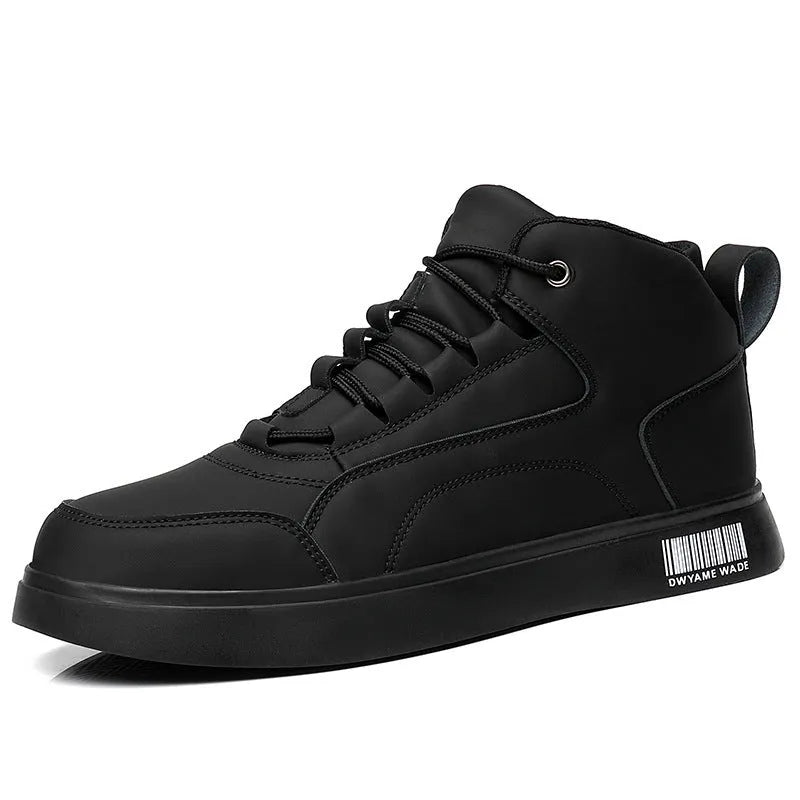 Men's white mid-top sports board shoes with lace-up front and rubber sole