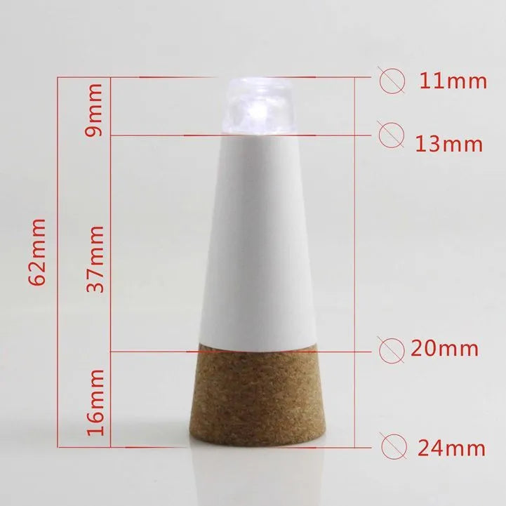 White plastic rechargeable LED bottle cap light with 15 small LED beads visible.