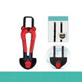 Portable child car seat belt retainer in polyester fabric showing dimensions and colour options