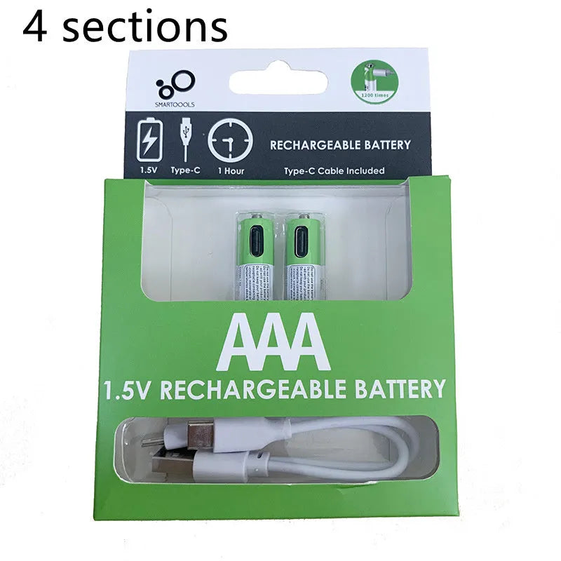 AA and AAA rechargeable lithium batteries with USB charging cable, 1.5V, 2600mWh and 750mWh capacity