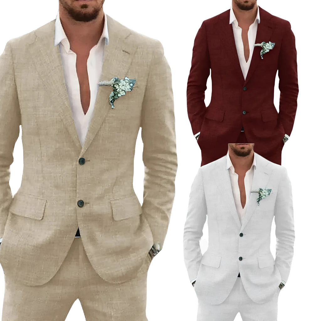 Men's slim fit two-piece suit set in black with top and trousers