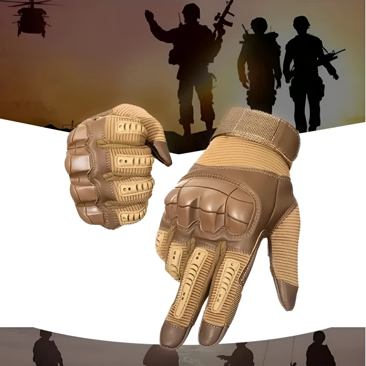 Off-road tactical gloves with rubber knuckles and reinforced palm in black colour