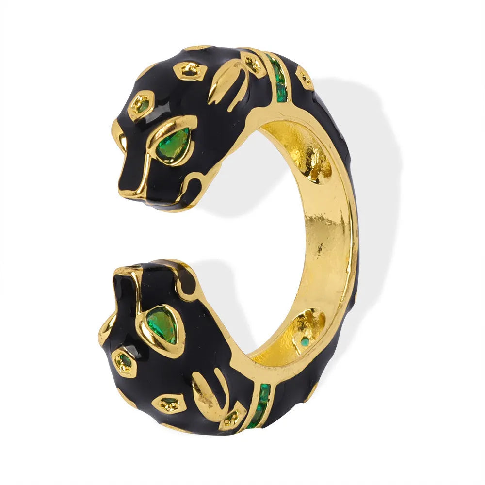Black cheetah pattern geometric open ring for women in size 7