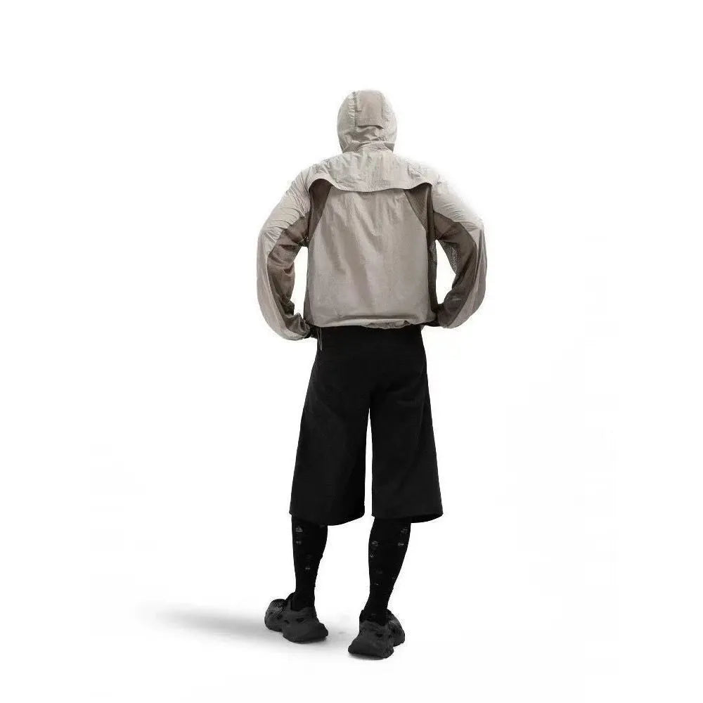 Mesh stitching thin nylon sun protective clothes shown in desert brown, light gray, red, and blue colours.