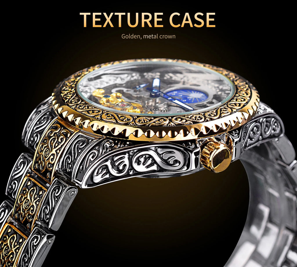 Forsining skeleton tourbillon mechanical watch with stainless steel case and band