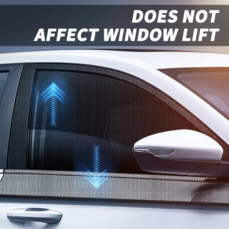Car side window sunshade mesh screen on car door window, non-woven fabric, elastic strip installation.