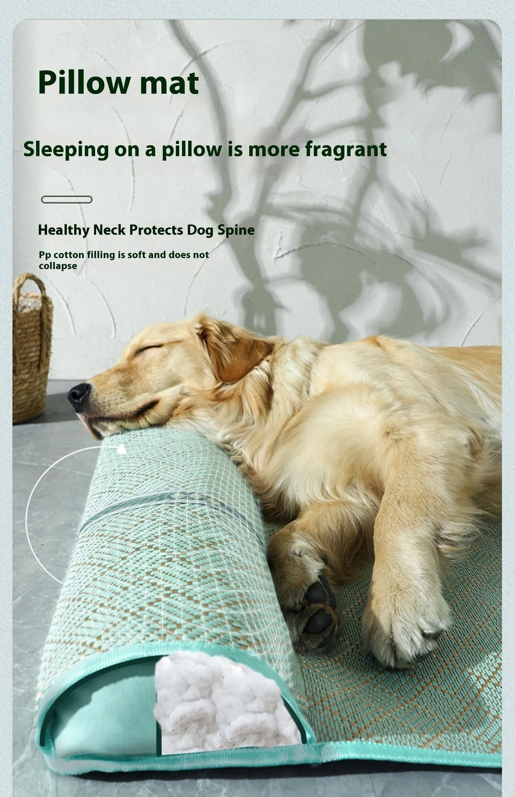 Large dog mat kennel in Golden Green with raised pillow edge for summer cooling