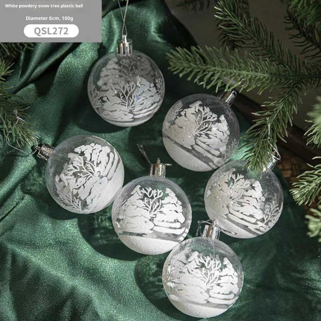 Set of six transparent 6cm acrylic Christmas ball ornaments with hand-painted colour, modern simple style