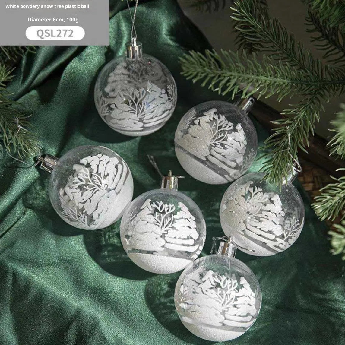 Set of six transparent 6cm acrylic Christmas ball ornaments with hand-painted colour, modern simple style