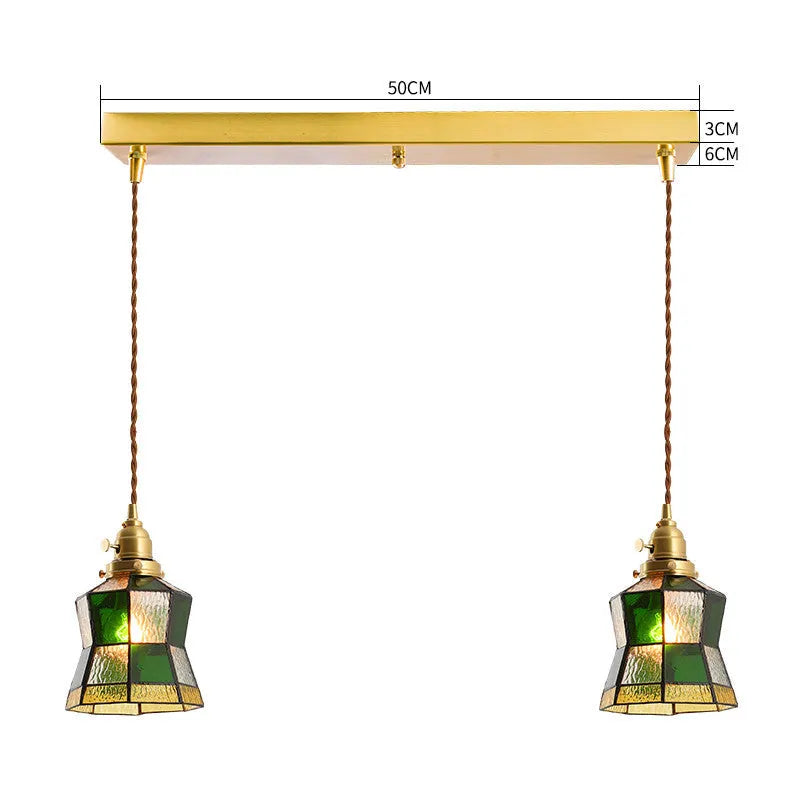 Japanese retro brass and glass chandelier with hand-blown shades and walnut ceiling plate