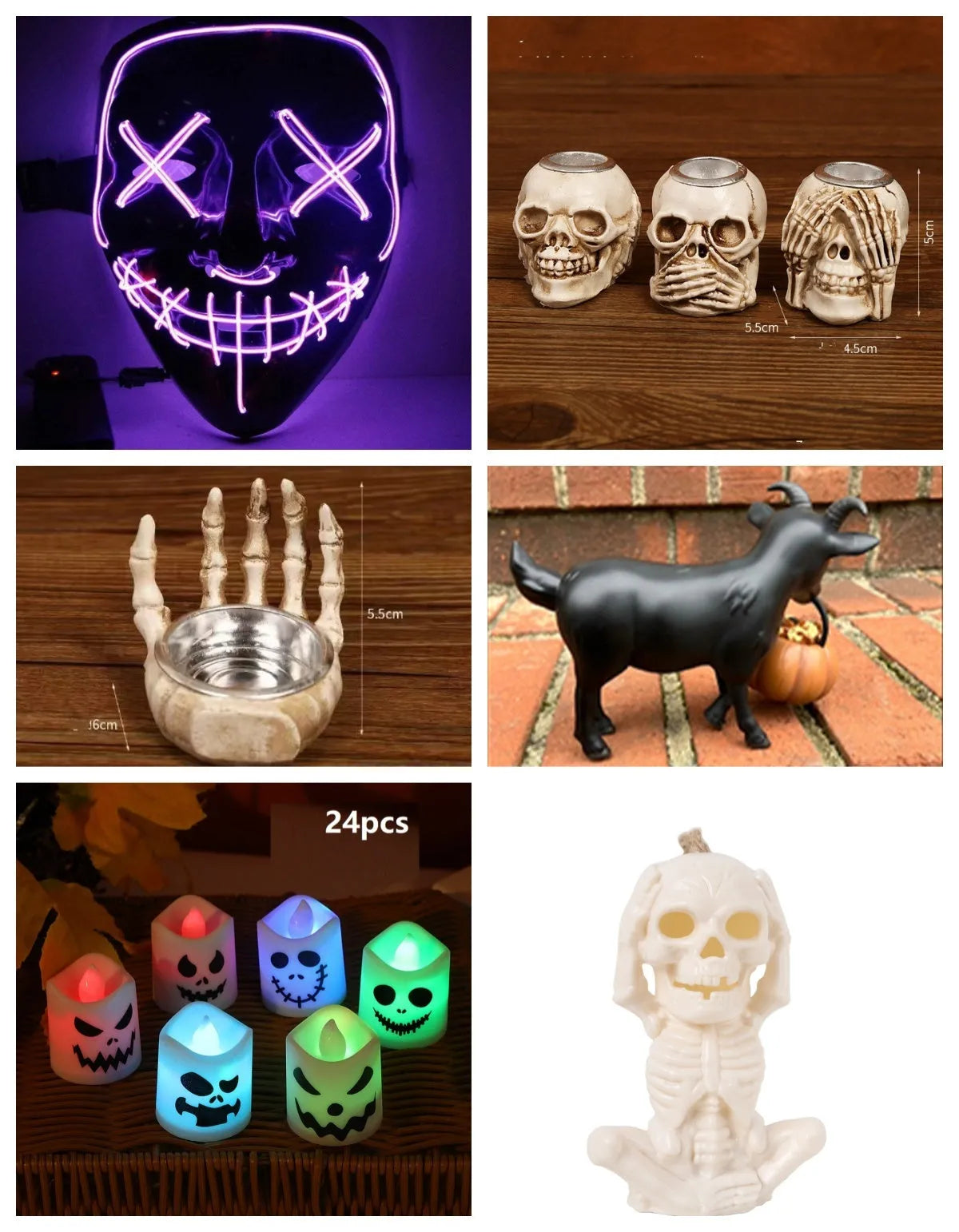Multicolour LED electronic candles with ghost design in 24-pack for Halloween decoration