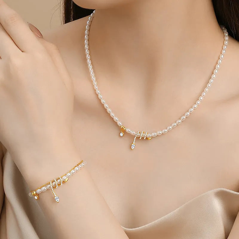 Women's snake zodiac beaded bracelet in 925 silver with electroplated gold or white finish