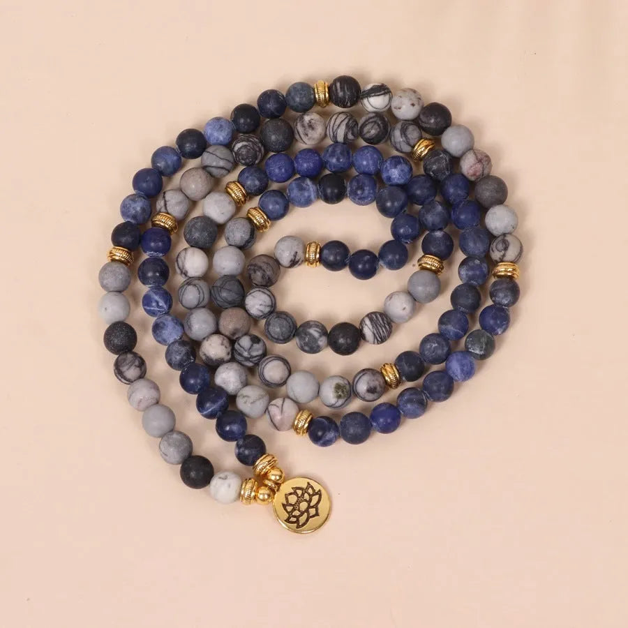 Blue patterned network stone bead multi-layer alloy bracelet natural style