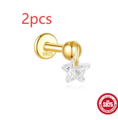 Geometric moon and star earrings in S925 sterling silver with embedded diamonds and a gold colour finish.