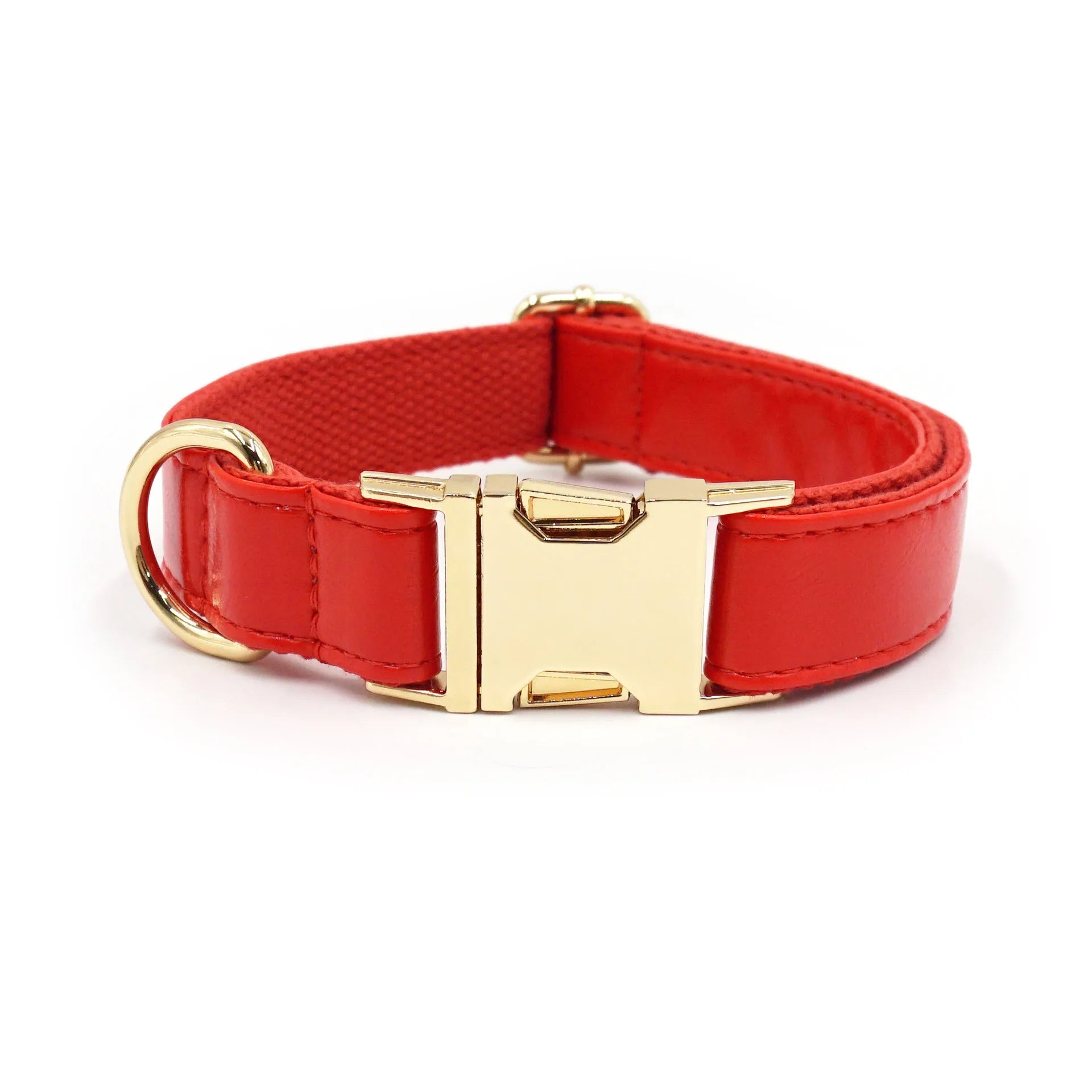 Simple colour block leather dog collar shown in caramel colour on a white background.