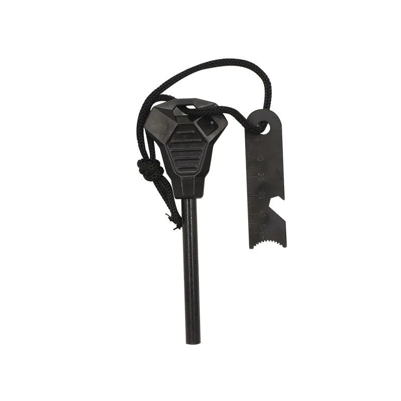 Black outdoor multifunctional flint with stainless steel scraper and magnesium rod 13cm length