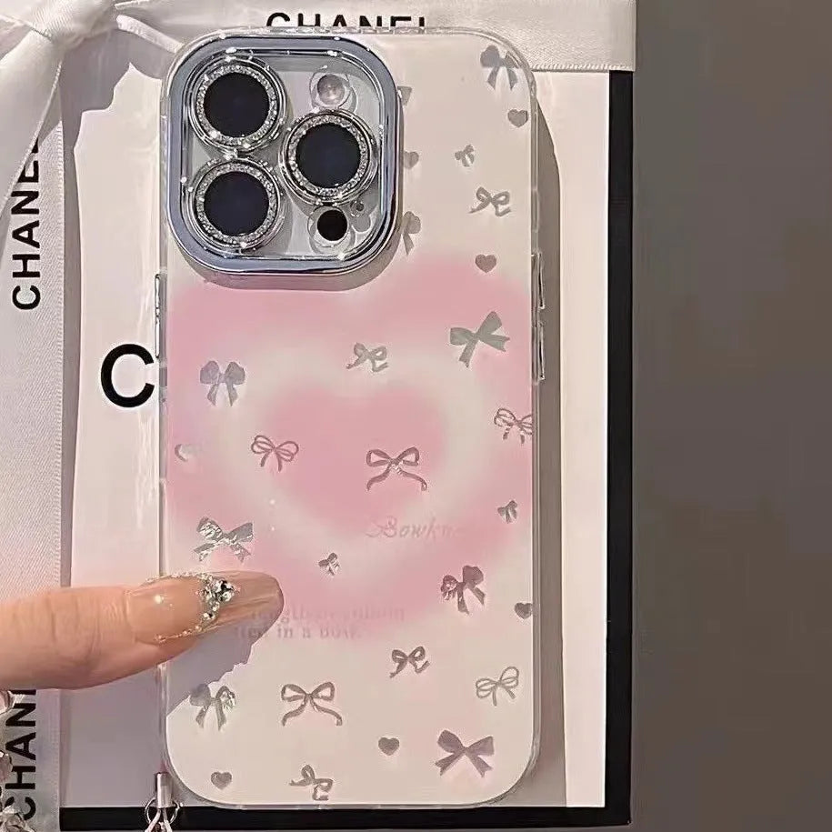 Heart blush bow phone case with painted design for Apple iPhone models