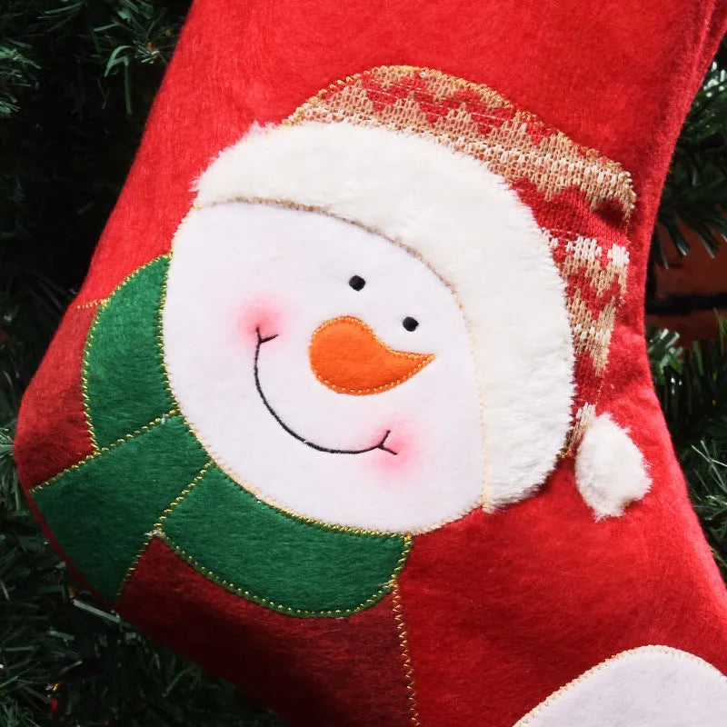 Non-woven fabric Christmas stocking pendant decoration with elk, old man, and snowman designs.