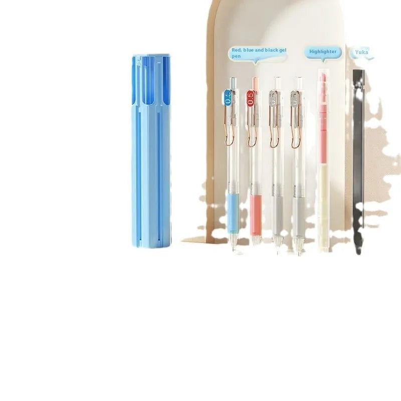 Pressing pen and plastic pencil box set in Sky Blue, Vigorous White, or Girl Pink colour.