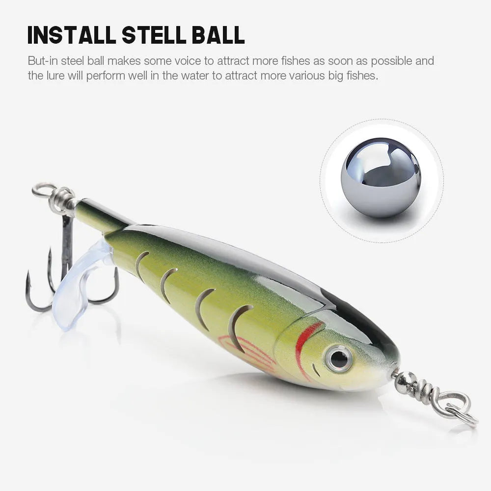 7.5cm long fishing lure bait shown in one of five colour options on a tackle box.