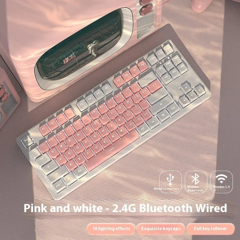 Mechanical keyboard with three connectivity modes in blue and white colour matching design