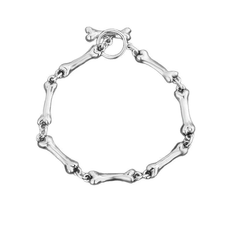 Silver bone string bracelet, unisex alloy geometric hip hop jewellery with S965-A colour and gift box option