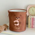 Foldable cotton cloth laundry basket with bear pattern design for bedroom storage