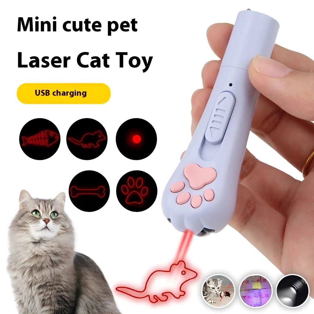 Infrared charging cat teasing stick with laser patterns and LED moonlight lamp in blue colour