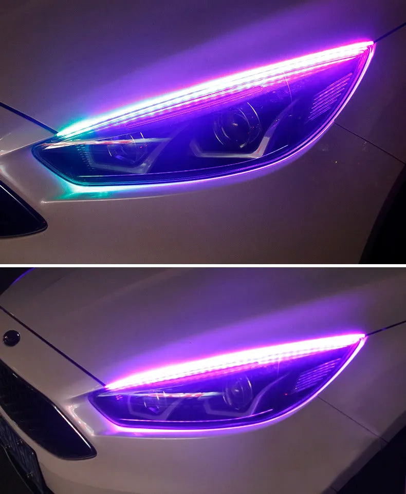 RGB colour changing LED daytime running light strip for cars with remote control.
