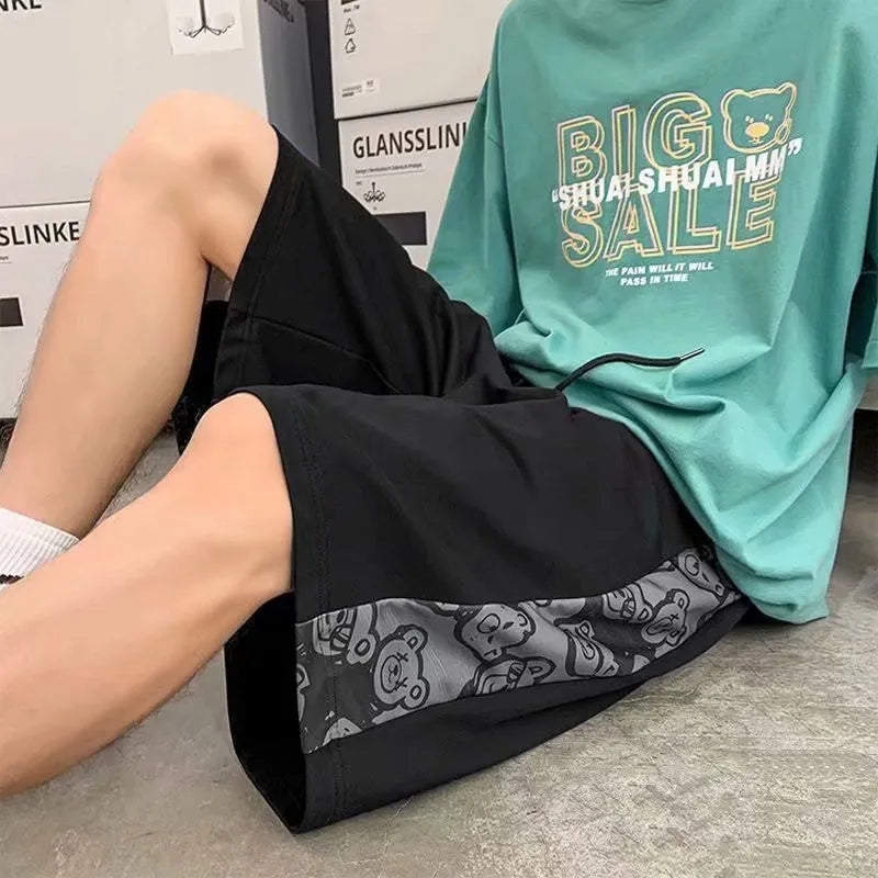 Men's casual sports shorts in pink, black or white, cotton-blend non-iron, sizes M to 4XL