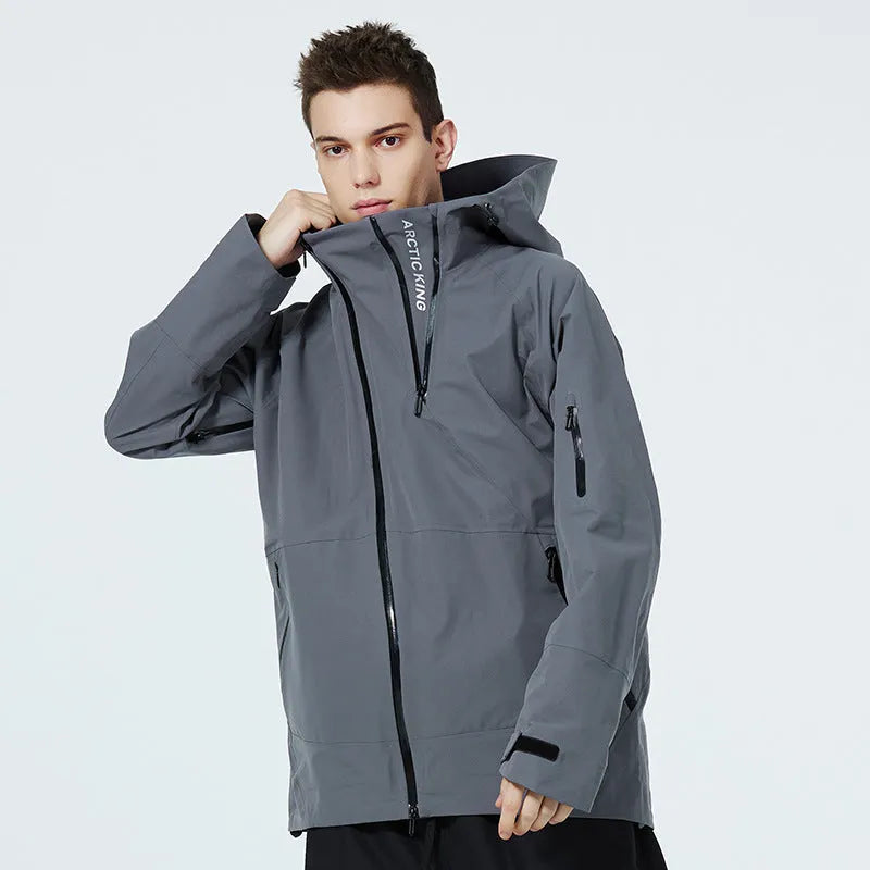 Unisex windproof waterproof ski suit in yellow, black, grey, or liner, sizes XS to XL.