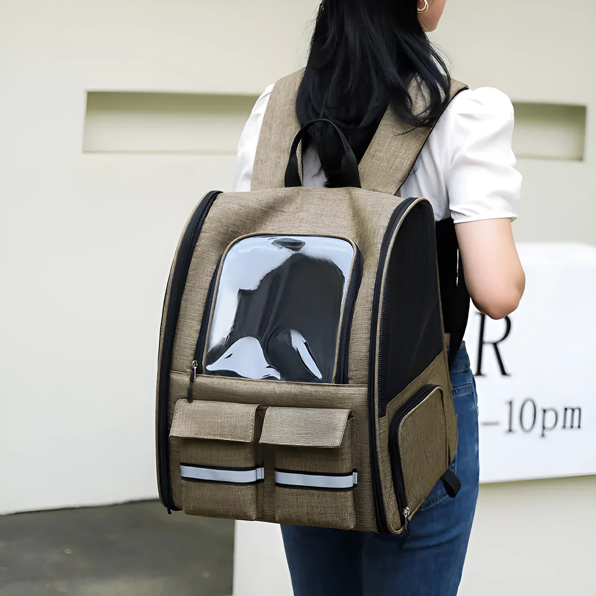 Foldable Oxford cloth pet cat bag with double shoulder straps and pull rod in grey, blue, purple, or khaki.