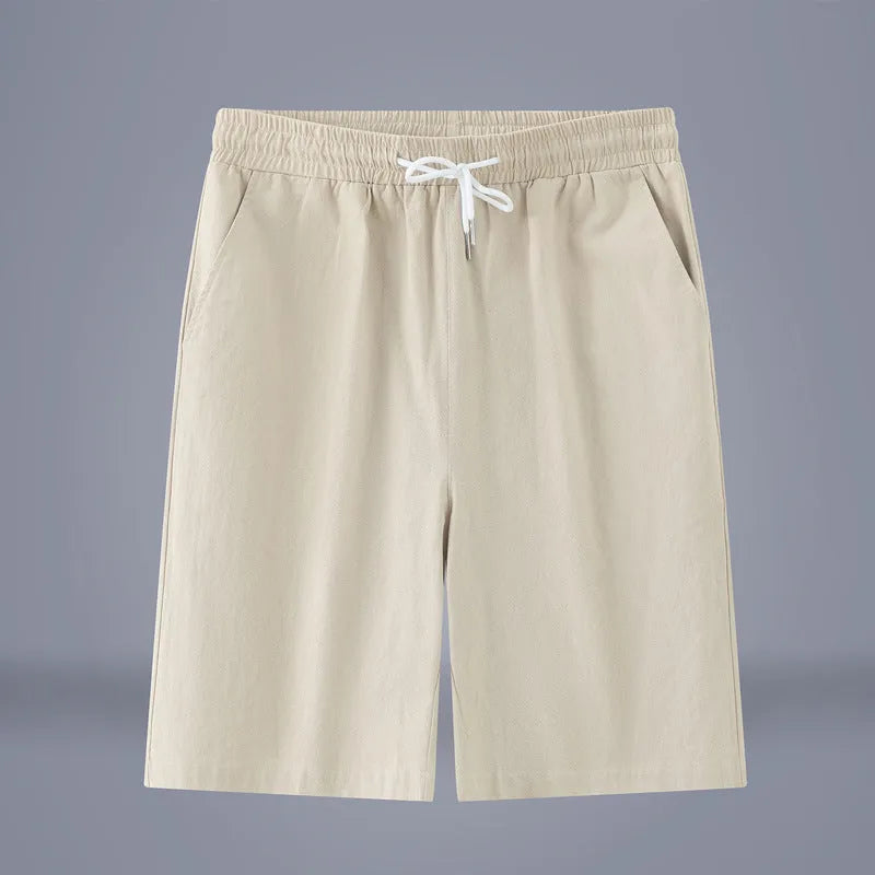 Cotton linen solid colour cropped pants with a drawstring waist in army green.