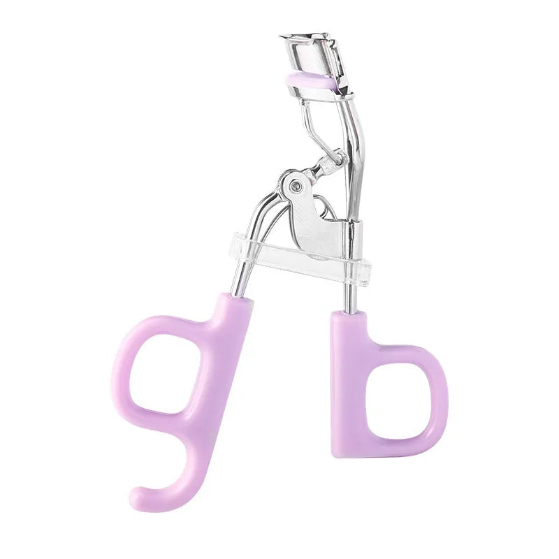 SUNFLOWER brand eyelash curler with A4 scissor handle showing pink and purple colour options