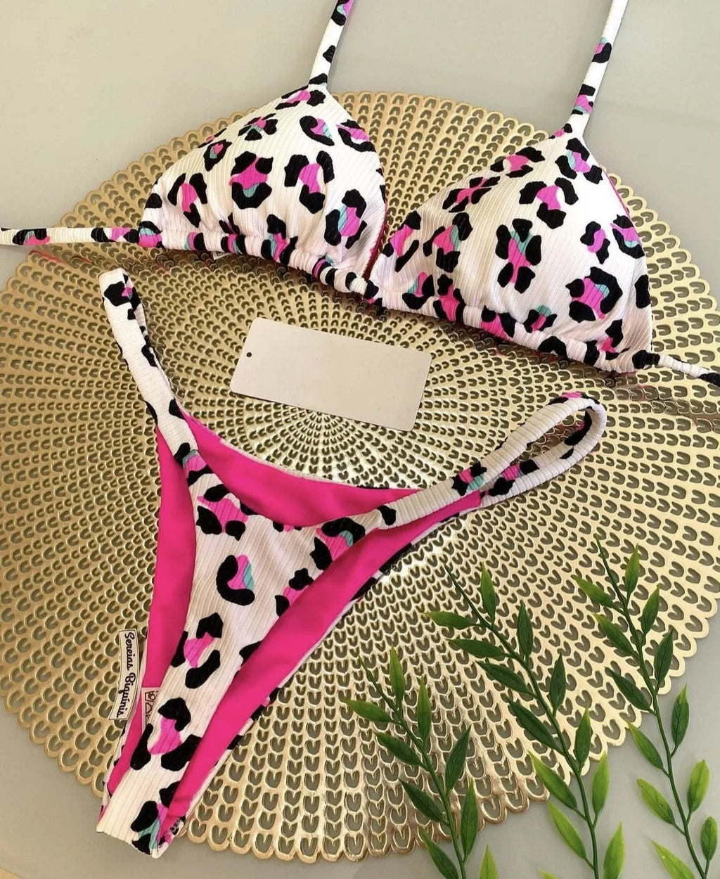 Printed women's bikini swimsuit with cotton lining in European style briefs
