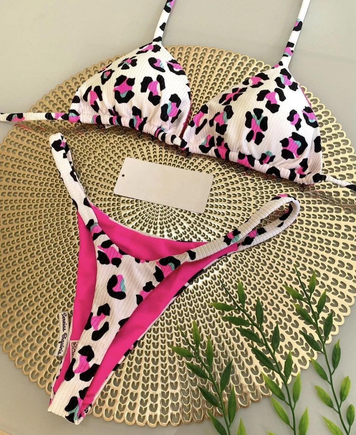 Printed women's bikini swimsuit with cotton lining in European style briefs