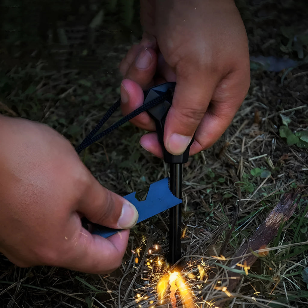 Black outdoor multifunctional flint with stainless steel scraper and magnesium rod 13cm length