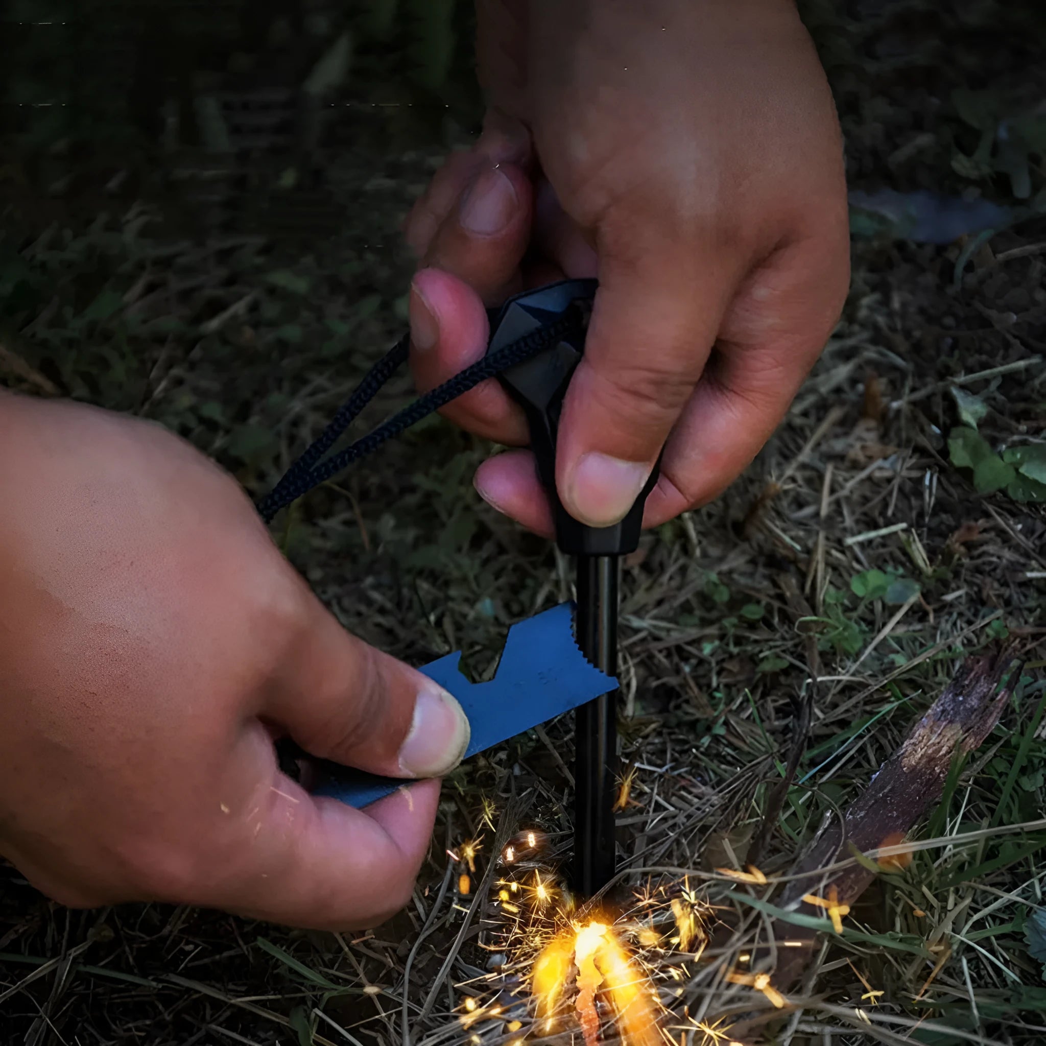 Black outdoor multifunctional flint with stainless steel scraper and magnesium rod 13cm length