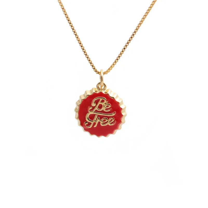 Copper bottle cap pendant necklace with electroplated finish on 40cm box chain