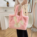 Cartoon rabbit ears plush shoulder bag in solid colour with large capacity interior