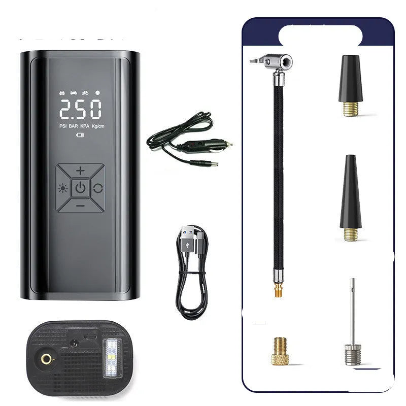 Portable car electric tyre pump with digital display and 15cm inflatable tube