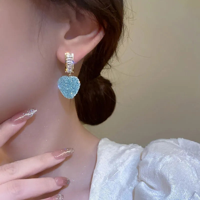 Heart-shaped candy stud earrings in pink alloy, cute design for women
