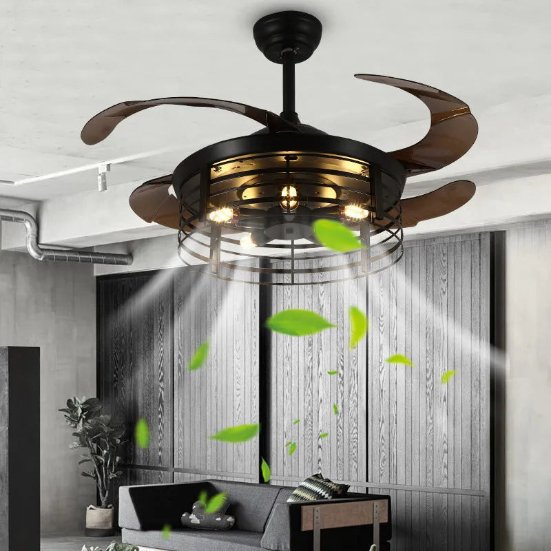 Industrial wind invisible fan lamp with American retro styling and remote control