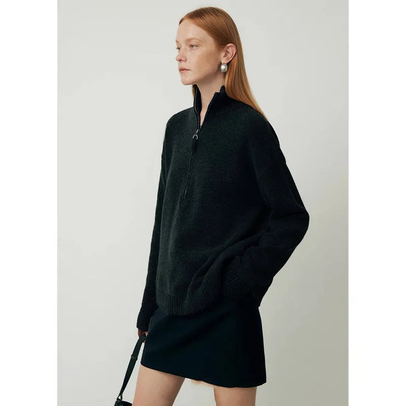 Women's loose lapel wool bandage dress top in black and grey for winter.