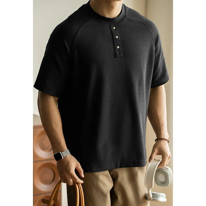 Breathable terry texture pullover top with raglan sleeves in casual loose fit style