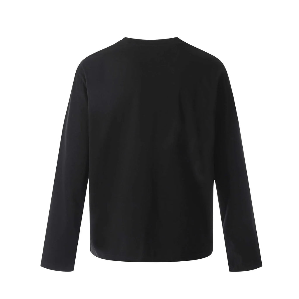 Men's grey loose fit cotton long sleeve pullover top on a hanger