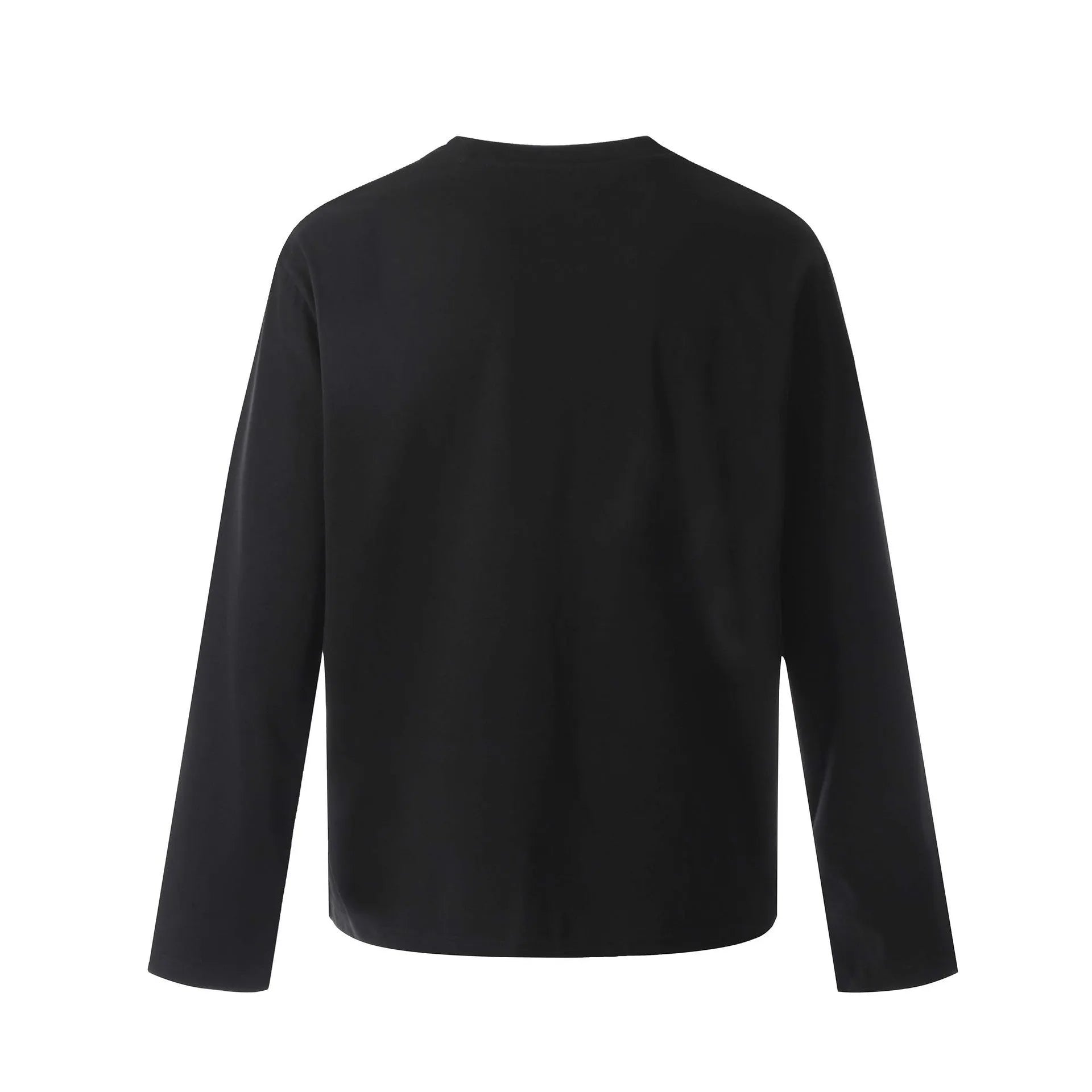 Men's grey loose fit cotton long sleeve pullover top on a hanger