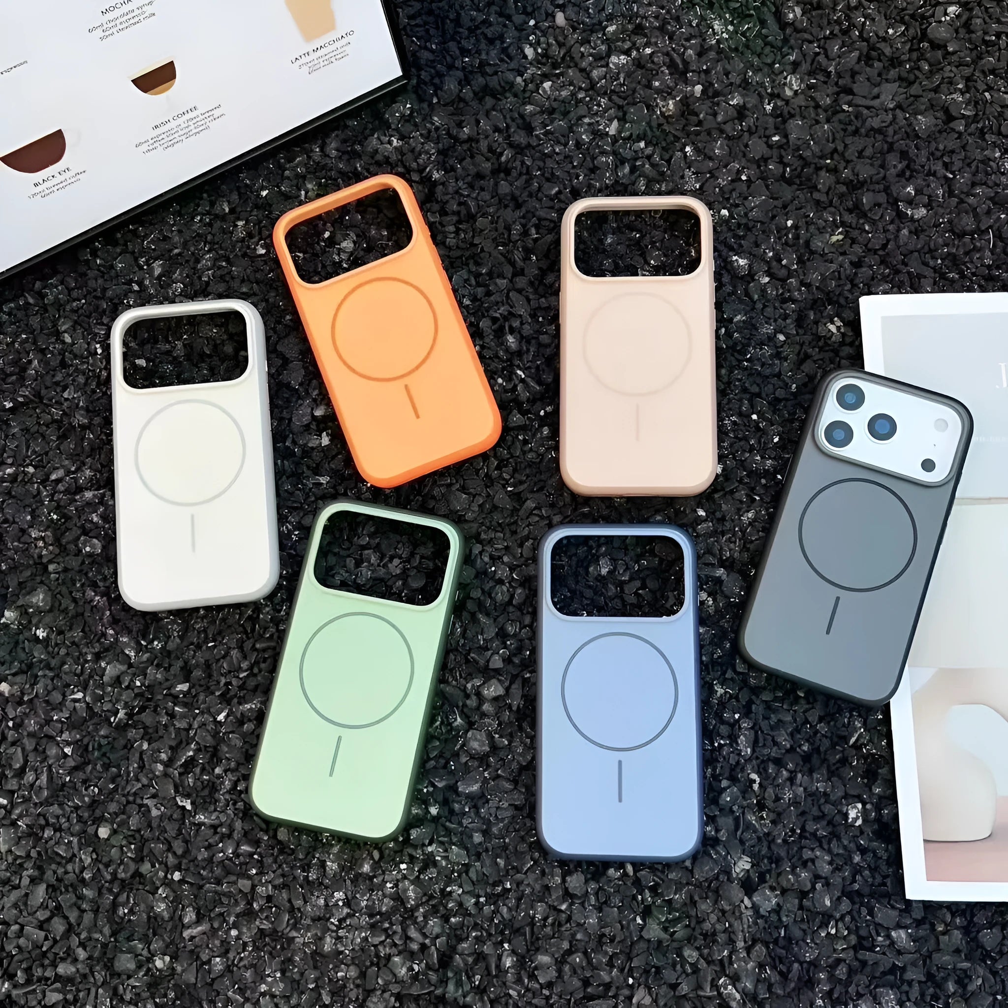 Blue frosted magnetic phone case for iPhone with a dedicated AI photography button on the side.